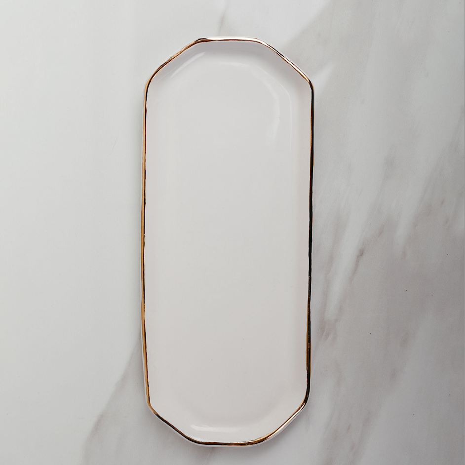 22K Gold Rimmed Display Tray - White