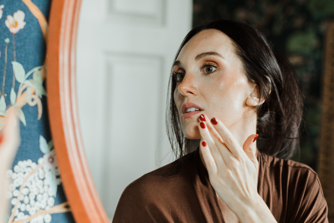 Close-up of healthy, glowing skin with natural light
