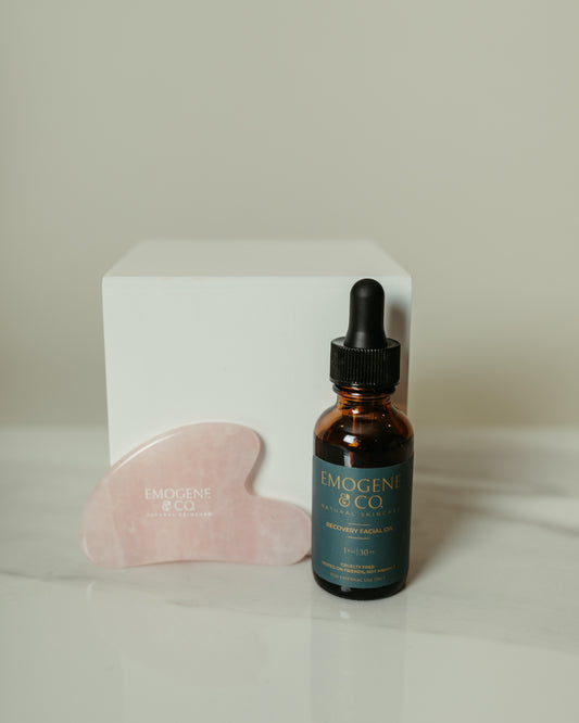 Rose Quartz Gua Sha Facial Lifting Tool and Facial Oil Set