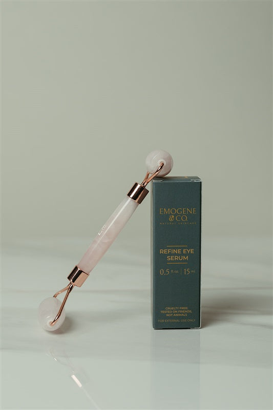Rose Quartz Facial Roller and Refine Eye Serum Set